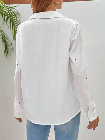 Heart Print Button Front Shirt