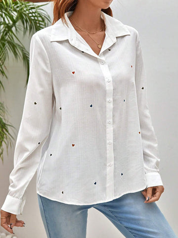 Heart Print Button Front Shirt