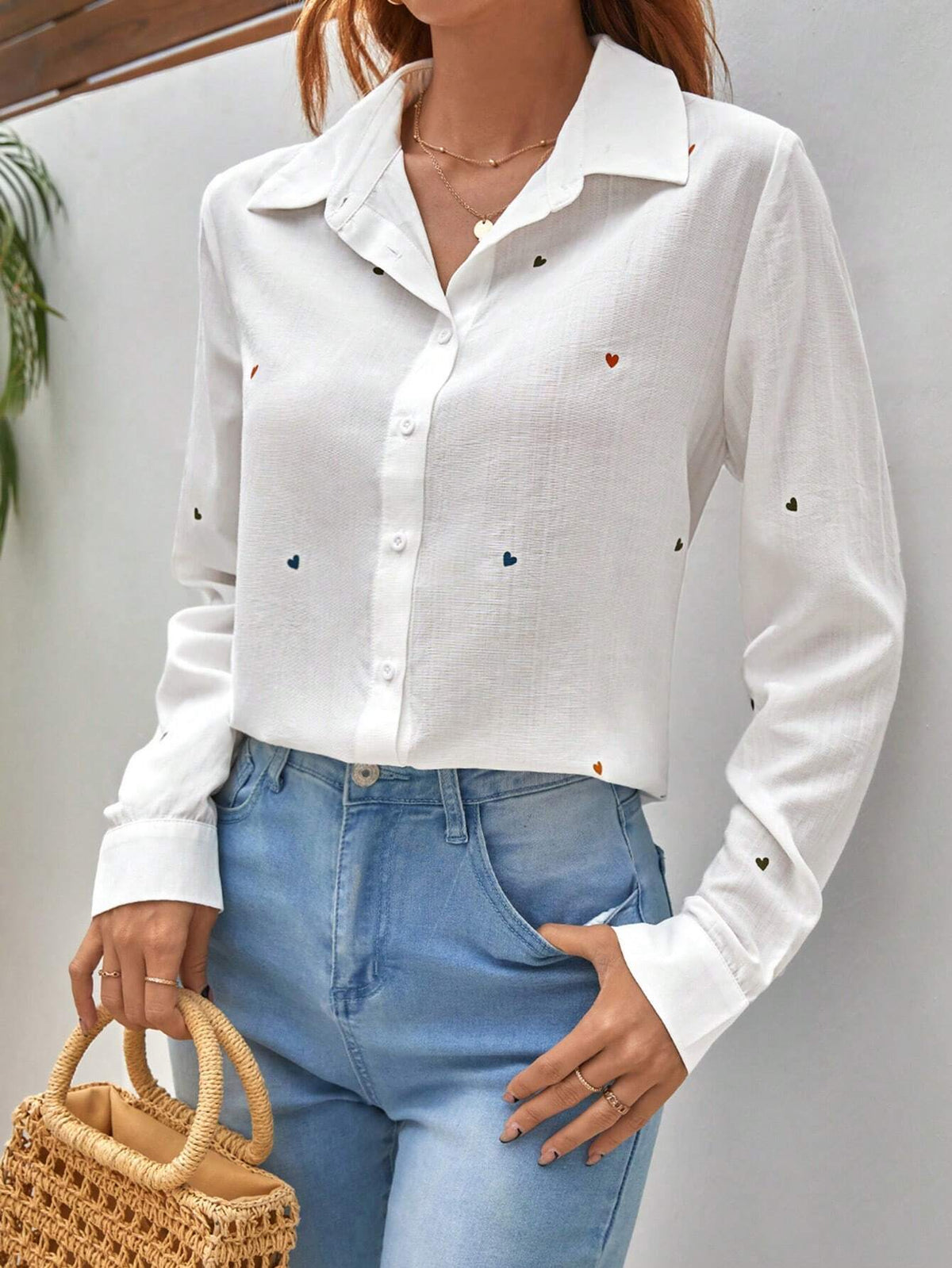 Heart Print Button Front Shirt