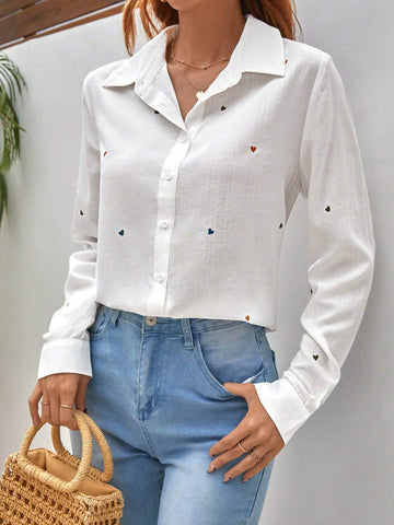 Heart Print Button Front Shirt