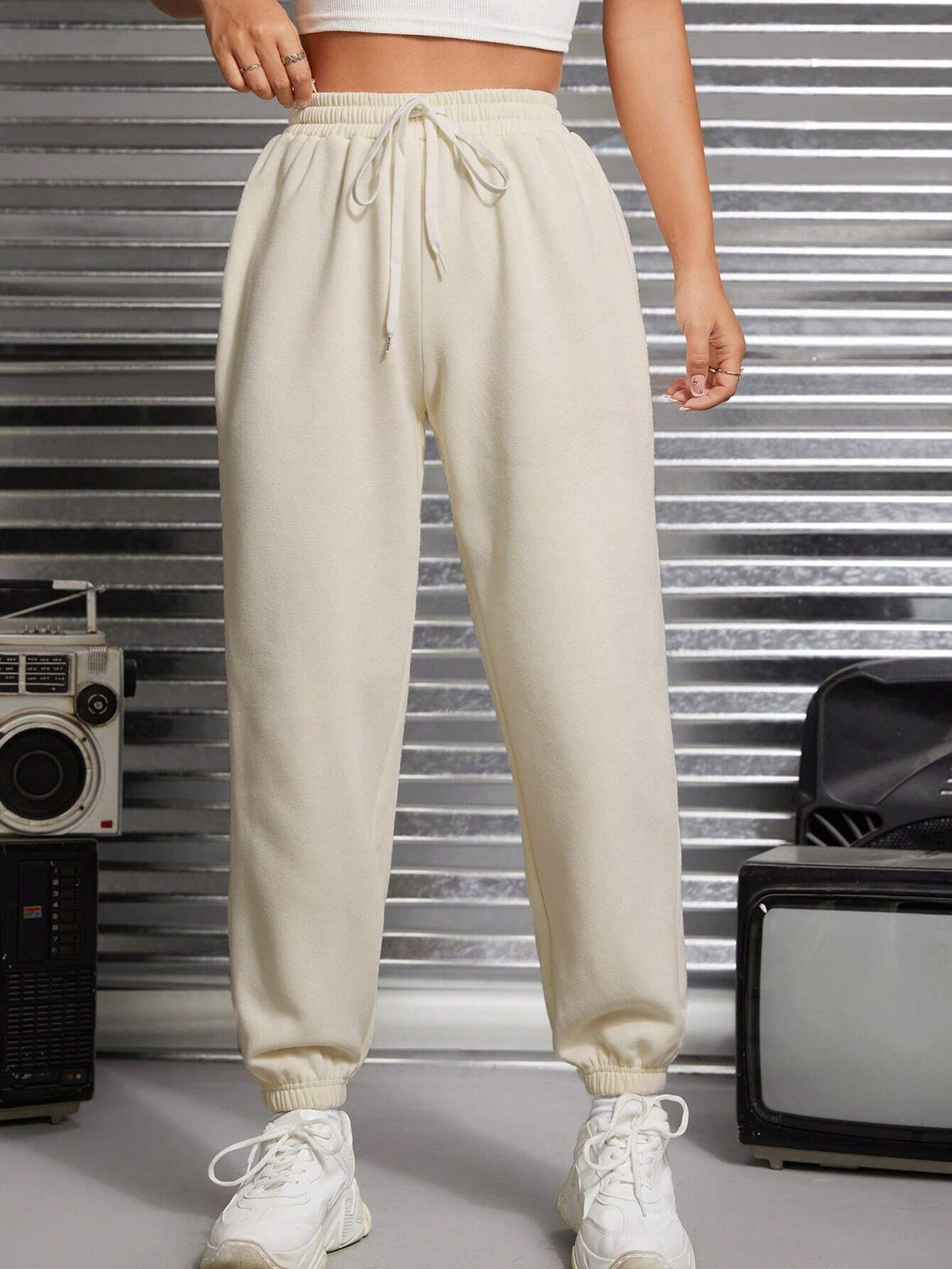PETITE Solid Drawstring Waist Sweatpants