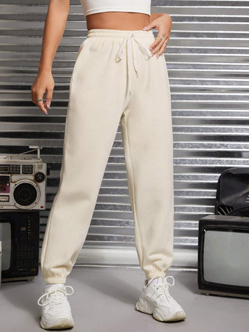 PETITE Solid Drawstring Waist Sweatpants