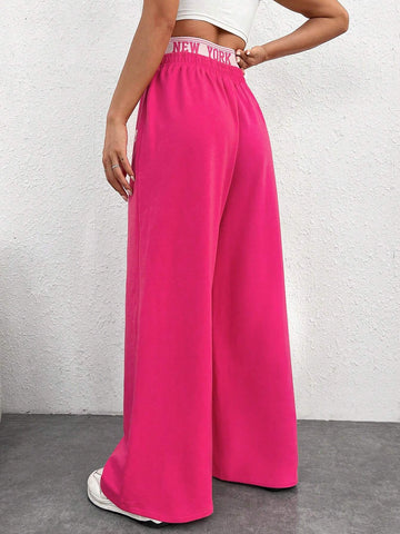 EZwear Letter Graphic Wide Leg Sweatpants