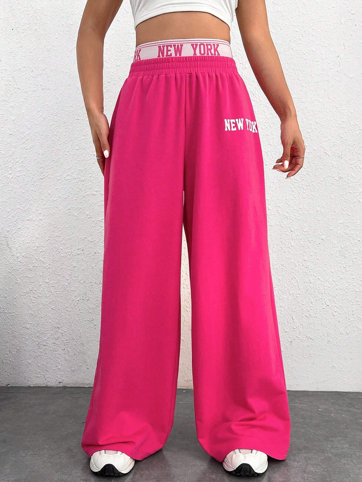 EZwear Letter Graphic Wide Leg Sweatpants