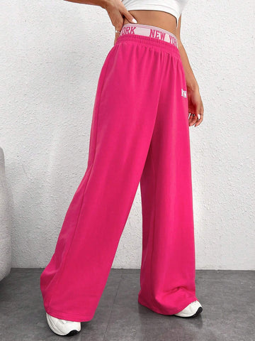 EZwear Letter Graphic Wide Leg Sweatpants