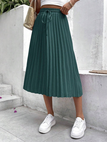 Frenchy Solid Pleated Skirt