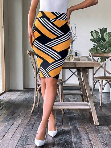 Striped Print Bodycon Skirt