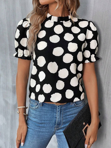 Allover Print Puff Sleeve Blouse