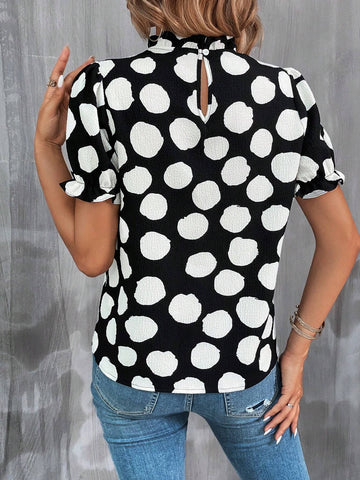 Allover Print Puff Sleeve Blouse
