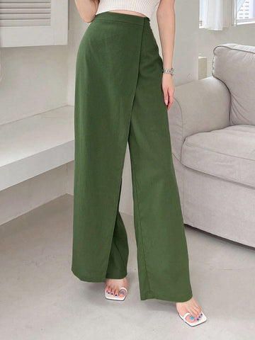 High Waist Wrap Hem Wide Leg Pants