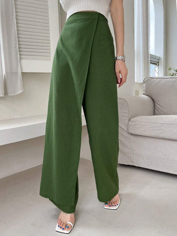 High Waist Wrap Hem Wide Leg Pants