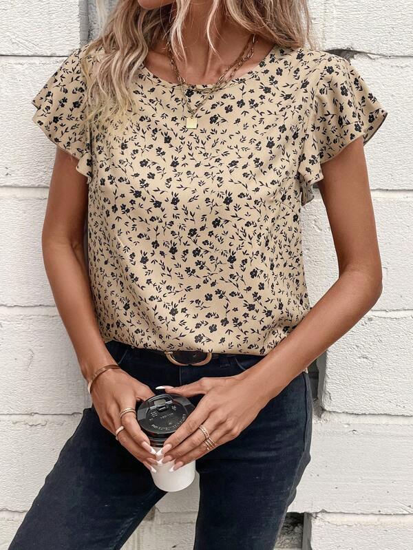 Ditsy Floral Print Butterfly Sleeve Blouse