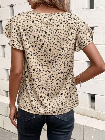 Ditsy Floral Print Butterfly Sleeve Blouse