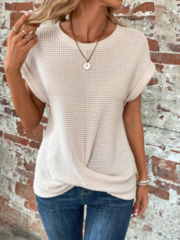Solid Batwing Sleeve Twist Hem Tee