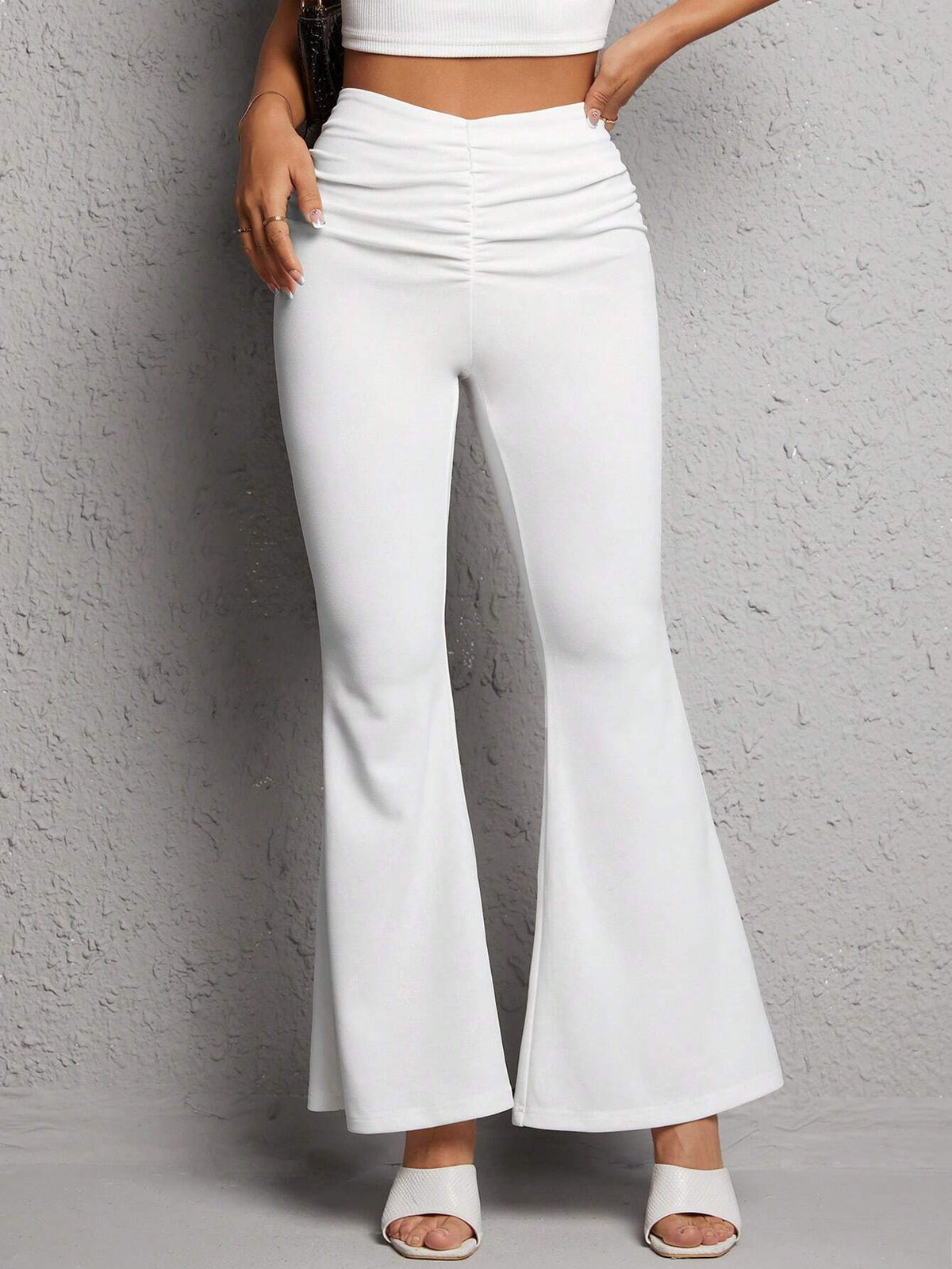 PETITE Ruched Front Flare Leg Pants