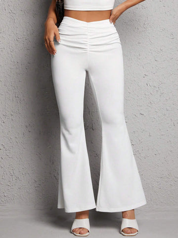 PETITE Ruched Front Flare Leg Pants
