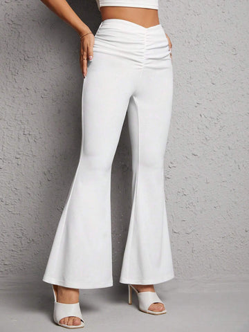 PETITE Ruched Front Flare Leg Pants