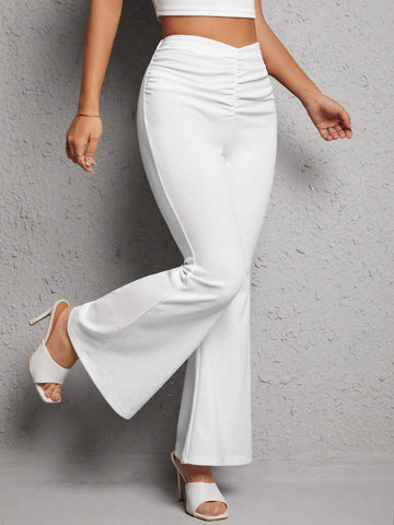 PETITE Ruched Front Flare Leg Pants