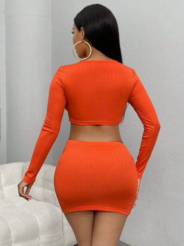 Twist Front Cut Out Crop Top & Bodycon Skirt