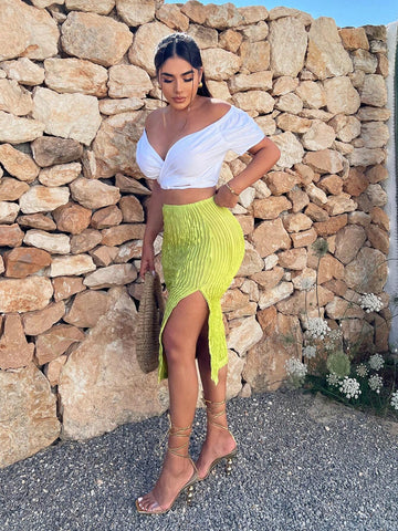 SXY Solid Split Thigh Skirt