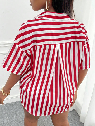 Striped Print Drop Shoulder Shirt & Shorts