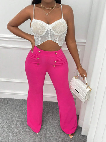 Slayr Button Front Flare Leg Pants