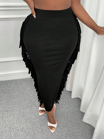 Fringe Trim Solid Skirt