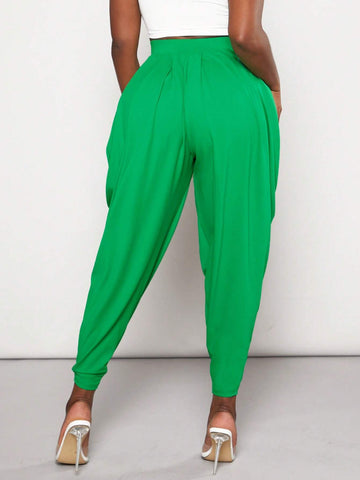 Solid Ruched Drop Crotch Pants