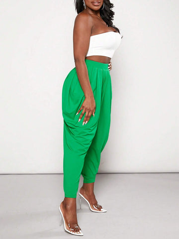 Solid Ruched Drop Crotch Pants