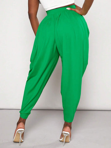 Solid Ruched Drop Crotch Pants