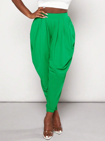 Solid Ruched Drop Crotch Pants