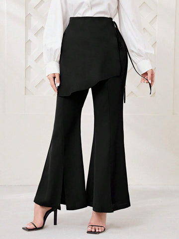 Modely Solid Split Hem Flare Leg Pants
