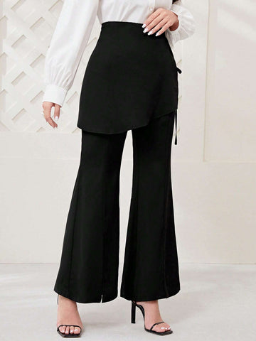 Modely Solid Split Hem Flare Leg Pants