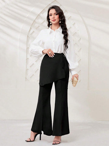 Modely Solid Split Hem Flare Leg Pants