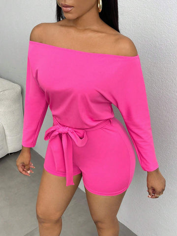 Off Shoulder Belted Romper