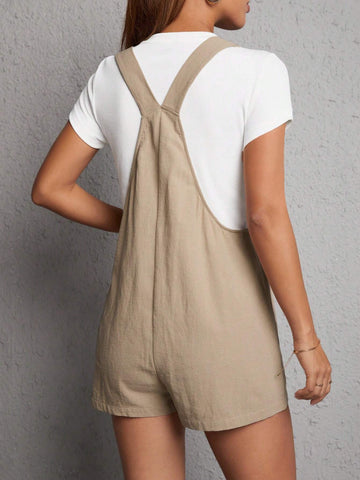 Dual Pocket Overall Romper Without TSHEIN PETITE Dual Pocket Overall Romper Without Teeee