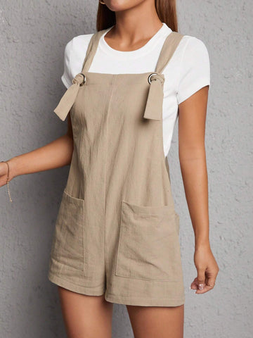 Dual Pocket Overall Romper Without TSHEIN PETITE Dual Pocket Overall Romper Without Teeee