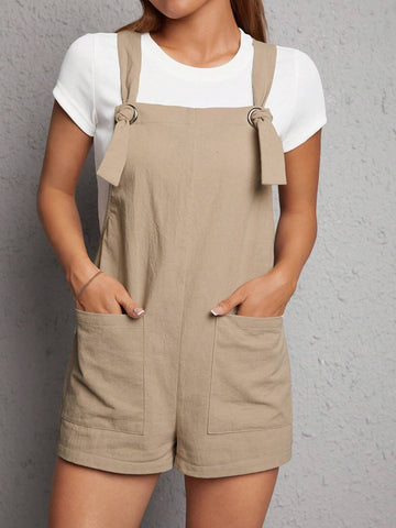 Dual Pocket Overall Romper Without TSHEIN PETITE Dual Pocket Overall Romper Without Teeee