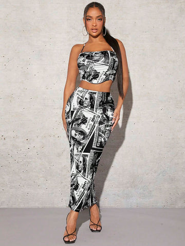 Figure Graphic Halter Top & Pencil Skirt