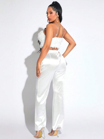 Solid Crop Cami Top & Satin Pants