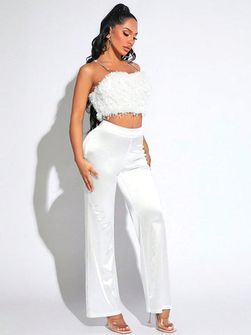 Solid Crop Cami Top & Satin Pants