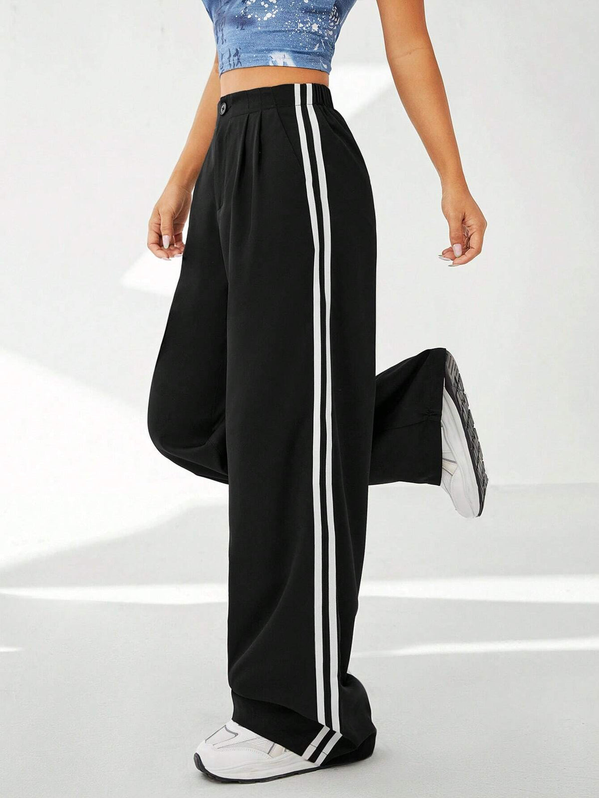 EZwear Striped Side Wide Leg Pants