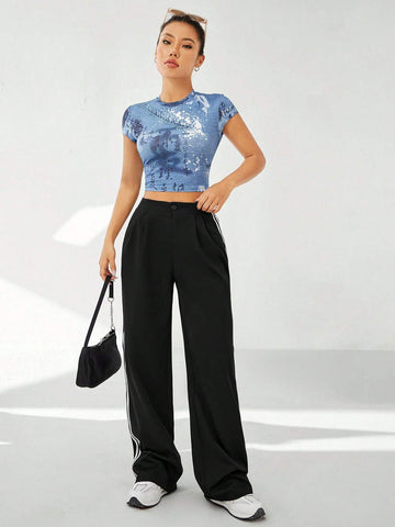 EZwear Striped Side Wide Leg Pants