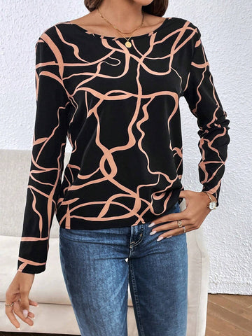 Graphic Print Chain Detail Backless Blouse