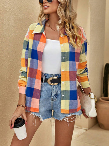 1pc Plaid Print Drop Shoulder Shirt