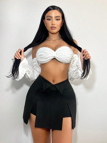 SXY Solid Split Hem Skort