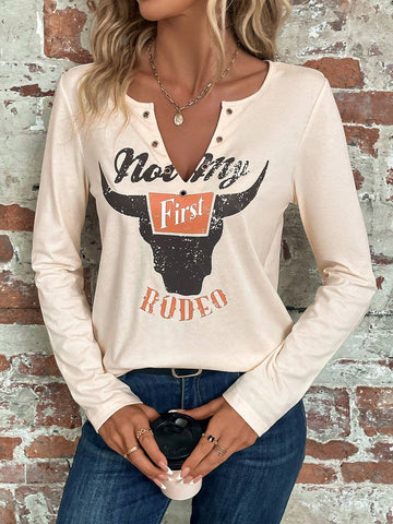 Letter Graphic Notched Neckline Tee