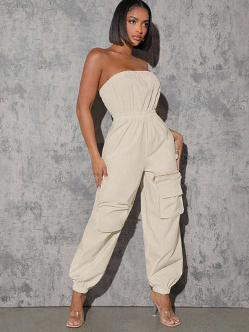 Flap Pocket Side Tube Jumpsuit