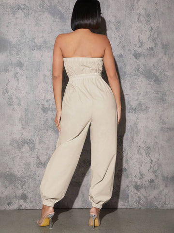 Flap Pocket Side Tube Jumpsuit