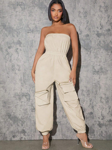 Flap Pocket Side Tube Jumpsuit